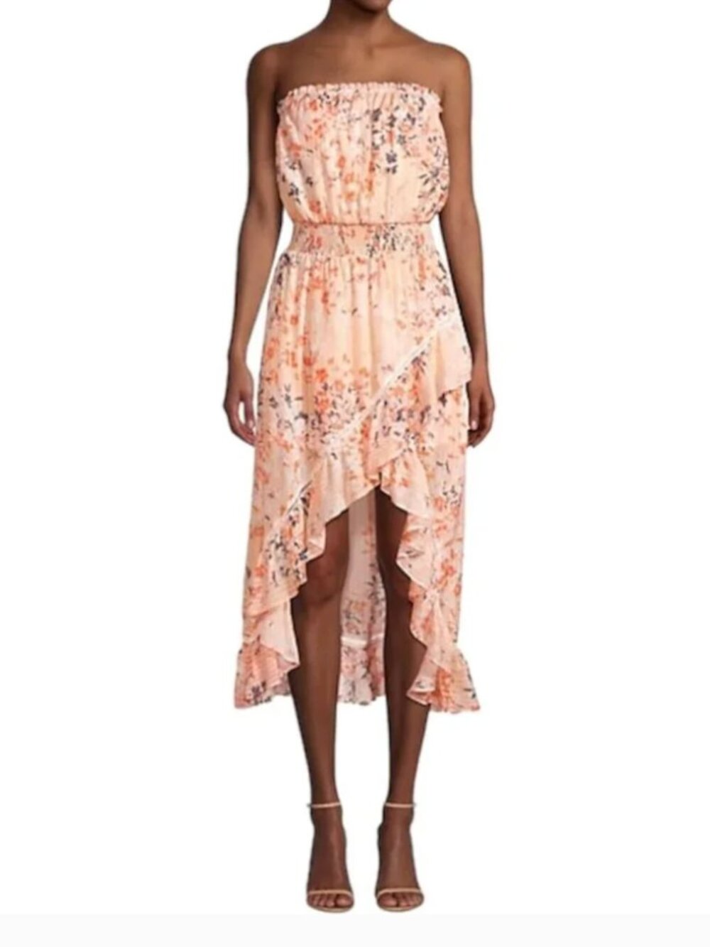Ramy Brook Manon Dress S NWT Silk Floral Print Strapless High Low Ruffle Orange - Picture 5 of 10